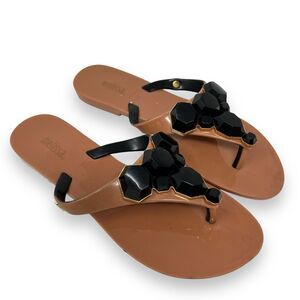 Melissa Dusty Blush Pink with Black Jewels Jelly Flip Flop Sandals Size 6 EU 37